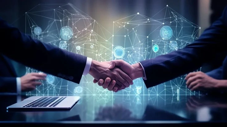there is two arms of a businessman,doing handshake after the project web development