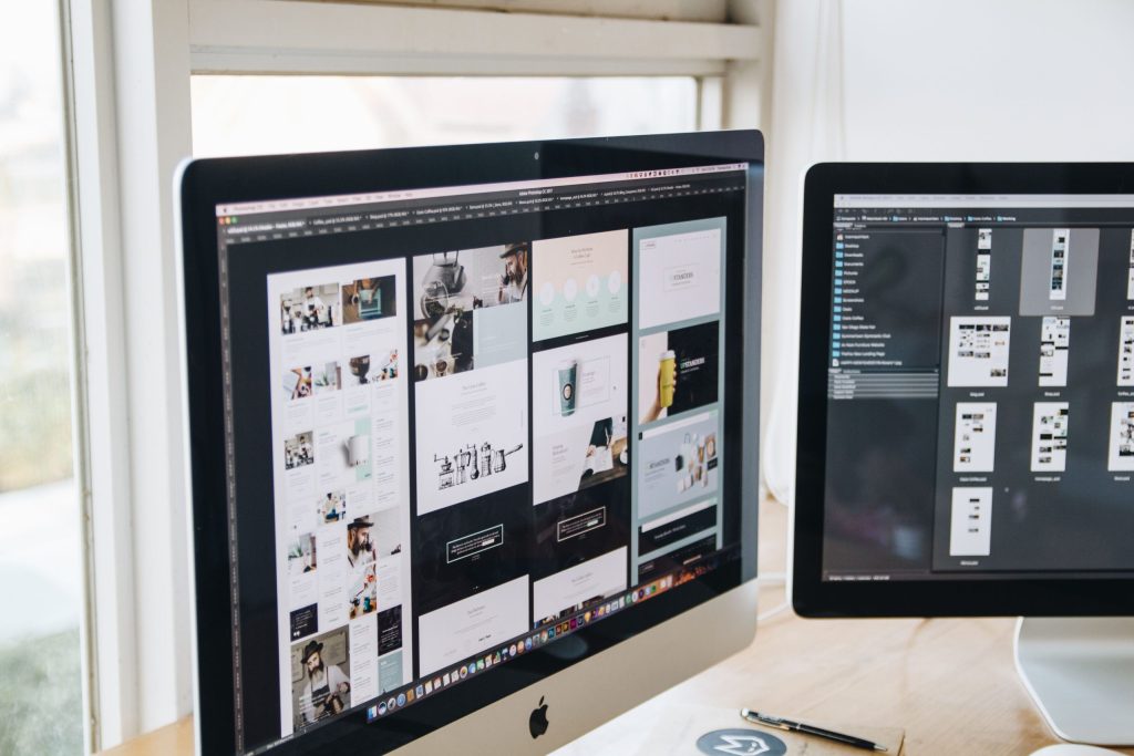 computer screen showing website interfaces design
